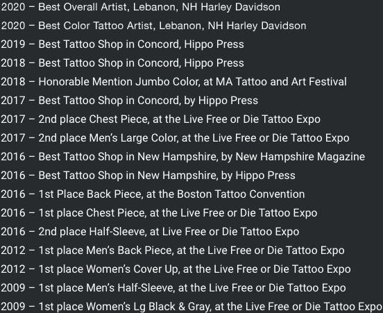 Best Tattoo Artist New England NH Artist Color Backpiece Hippo Press New Hampshire Magazine First Place 1st Winner The Best Tattoos