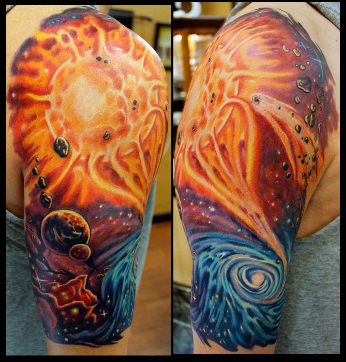 Space Galaxy Shoulder Cap Tattoo by Sean Ambrose
